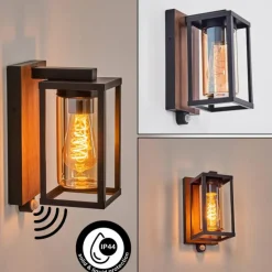 Portalis Lampe murale d´extérieur Brun, Couleur bois, Noir, 1 lumière, Détecteur de mouvement