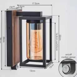 Portalis Lampe murale d´extérieur Brun, Couleur bois, Noir, 1 lumière, Détecteur de mouvement