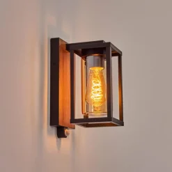 Portalis Lampe murale d´extérieur Brun, Couleur bois, Noir, 1 lumière, Détecteur de mouvement
