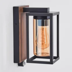 Portalis Lampe murale d´extérieur Brun, Couleur bois, Noir, 1 lumière, Détecteur de mouvement