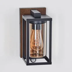 Portalis Lampe murale d´extérieur Brun, Couleur bois, Noir, 1 lumière, Détecteur de mouvement