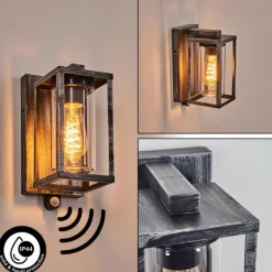 Portalis Lampe murale d´extérieur Noir, Argenté, 1 lumière, Détecteur de mouvement