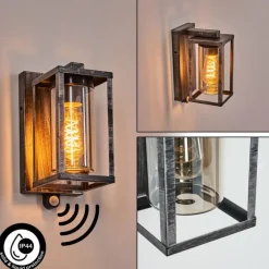 Portalis Lampe murale d´extérieur Noir, Argenté, 1 lumière, Détecteur de mouvement