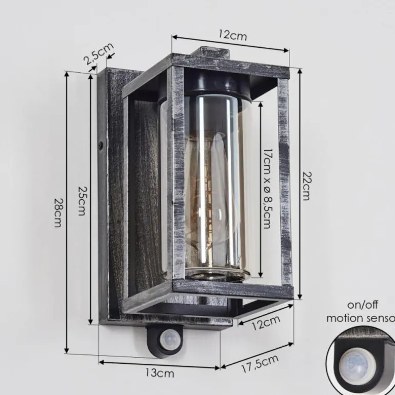 Portalis Lampe murale d´extérieur Noir, Argenté, 1 lumière, Détecteur de mouvement