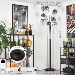 Ripoll Lampadaire Noir, 5 lumières