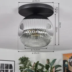 Ripoll Plafonnier, Boule lumineuse Chrome, Clair, Fumé, 1 lumière