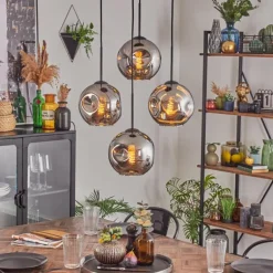 Ripoll Suspension, Boule lumineuse, Suspension Chrome, Fumé, 4 lumières