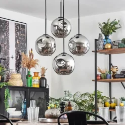 Ripoll Suspension, Boule lumineuse, Suspension Chrome, Fumé, 4 lumières