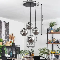 Ripoll Suspension, Boule lumineuse, Suspension Chrome, Fumé, 4 lumières