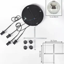 Ripoll Suspension, Boule lumineuse, Suspension Chrome, Fumé, 4 lumières