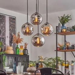 Ripoll Suspension, Boule lumineuse, Suspension Chrome, Fumé, 4 lumières