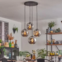 Ripoll Suspension, Boule lumineuse, Suspension Chrome, Fumé, 4 lumières