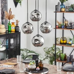 Ripoll Suspension, Boule lumineuse, Suspension Chrome, Fumé, 4 lumières