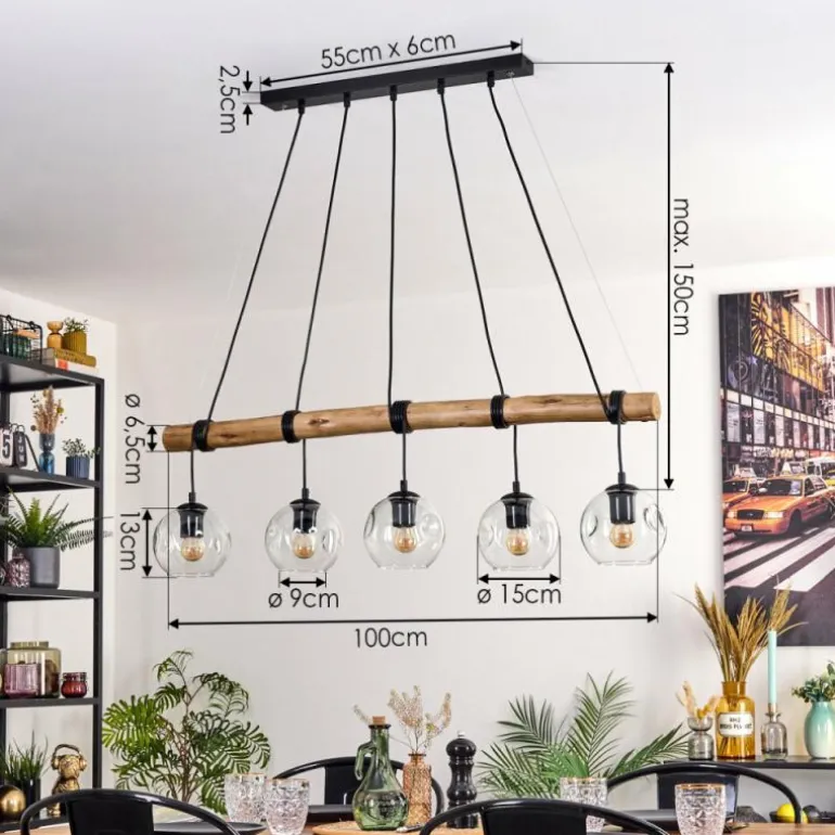 Ripoll Suspension, Boule lumineuse, Suspension Écru, Noir, 5 lumières