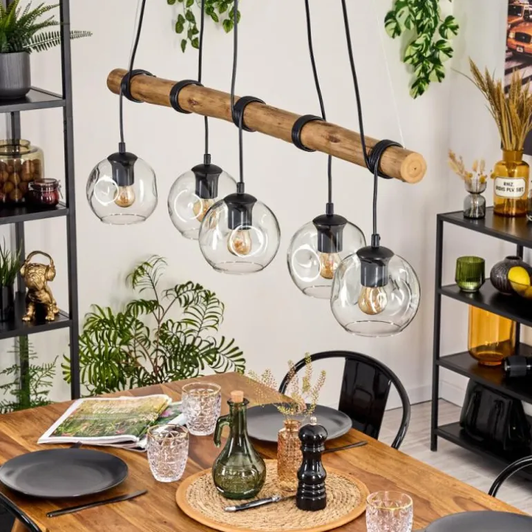 Ripoll Suspension, Boule lumineuse, Suspension Écru, Noir, 5 lumières