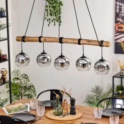 Ripoll Suspension, Boule lumineuse, Suspension Chrome, Fumé, 5 lumières