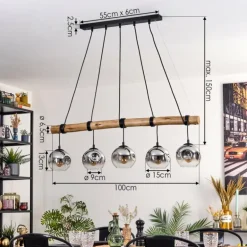 Ripoll Suspension, Boule lumineuse, Suspension Chrome, Fumé, 5 lumières