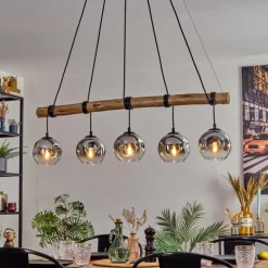 Ripoll Suspension, Boule lumineuse, Suspension Chrome, Fumé, 5 lumières