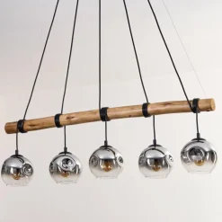 Ripoll Suspension, Boule lumineuse, Suspension Chrome, Fumé, 5 lumières
