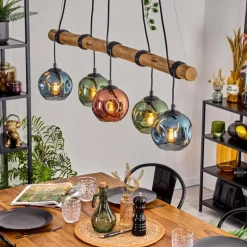 Ripoll Suspension, Boule lumineuse, Suspension Bleu, Vert, Cuivré, 5 lumières