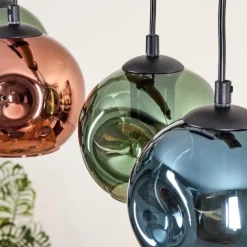 Ripoll Suspension, Boule lumineuse, Suspension Bleu, Vert, Cuivré, 5 lumières