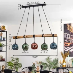 Ripoll Suspension, Boule lumineuse, Suspension Bleu, Vert, Cuivré, 5 lumières