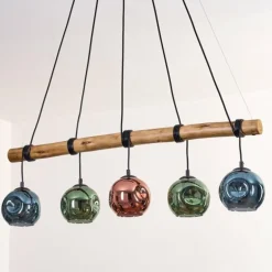 Ripoll Suspension, Boule lumineuse, Suspension Bleu, Vert, Cuivré, 5 lumières
