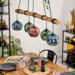 Ripoll Suspension, Boule lumineuse, Suspension Bleu, Vert, Cuivré, 5 lumières