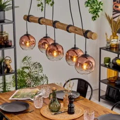 Ripoll Suspension, Boule lumineuse, Suspension Écru, Noir, 5 lumières