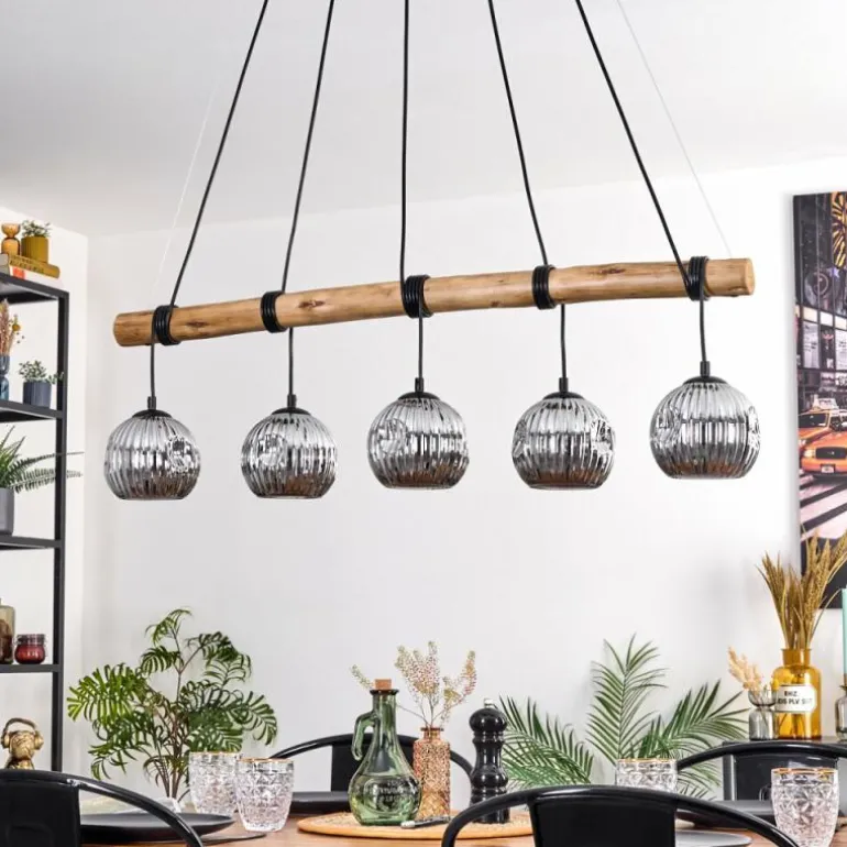 Ripoll Suspension, Boule lumineuse, Suspension Écru, Noir, 5 lumières