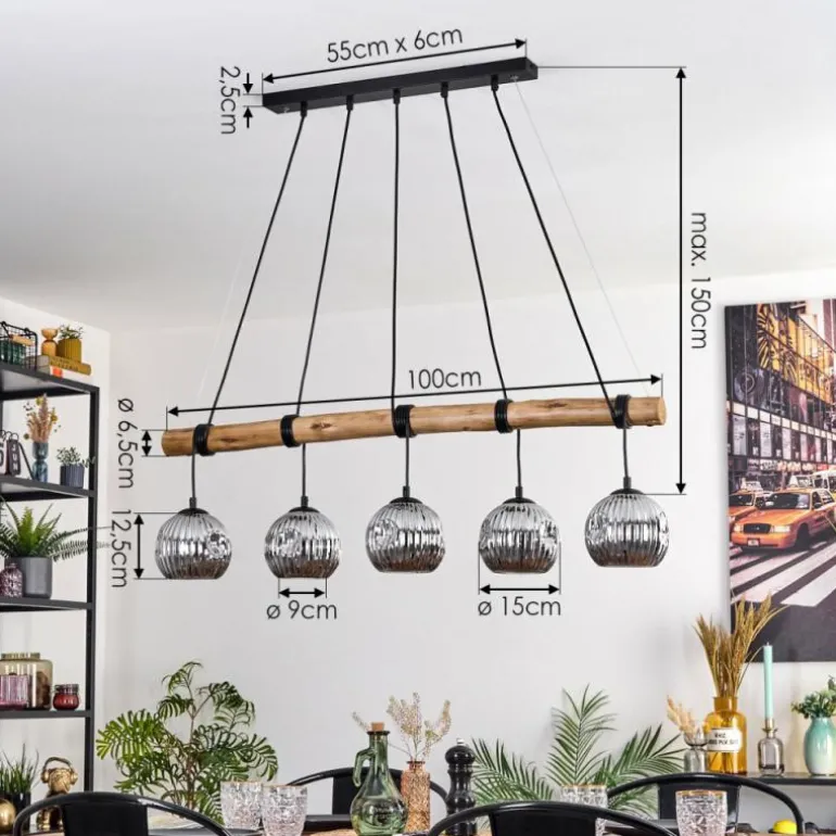 Ripoll Suspension, Boule lumineuse, Suspension Écru, Noir, 5 lumières