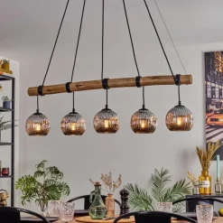 Ripoll Suspension, Boule lumineuse, Suspension Écru, Noir, 5 lumières