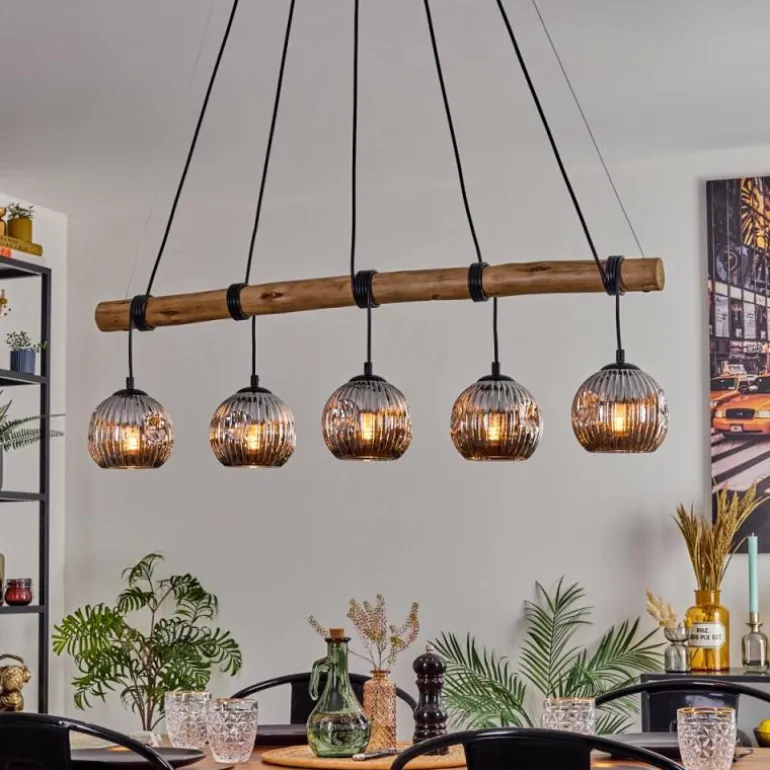 Ripoll Suspension, Boule lumineuse, Suspension Écru, Noir, 5 lumières