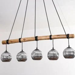 Ripoll Suspension, Boule lumineuse, Suspension Écru, Noir, 5 lumières