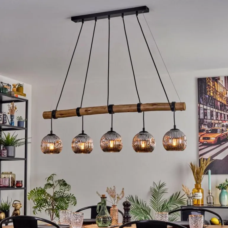 Ripoll Suspension, Boule lumineuse, Suspension Écru, Noir, 5 lumières