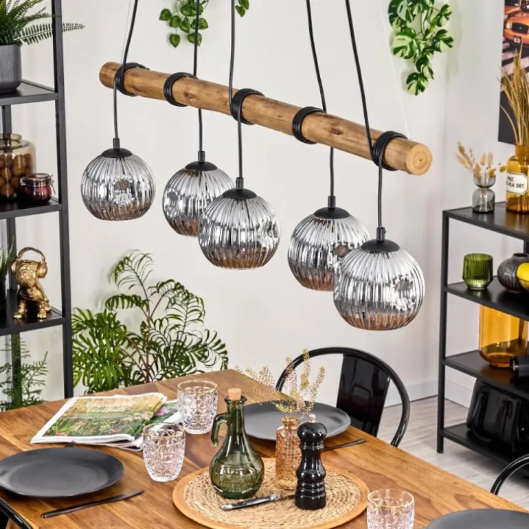 Ripoll Suspension, Boule lumineuse, Suspension Écru, Noir, 5 lumières