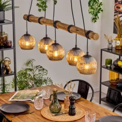 Ripoll Suspension, Boule lumineuse, Suspension Écru, Noir, 5 lumières