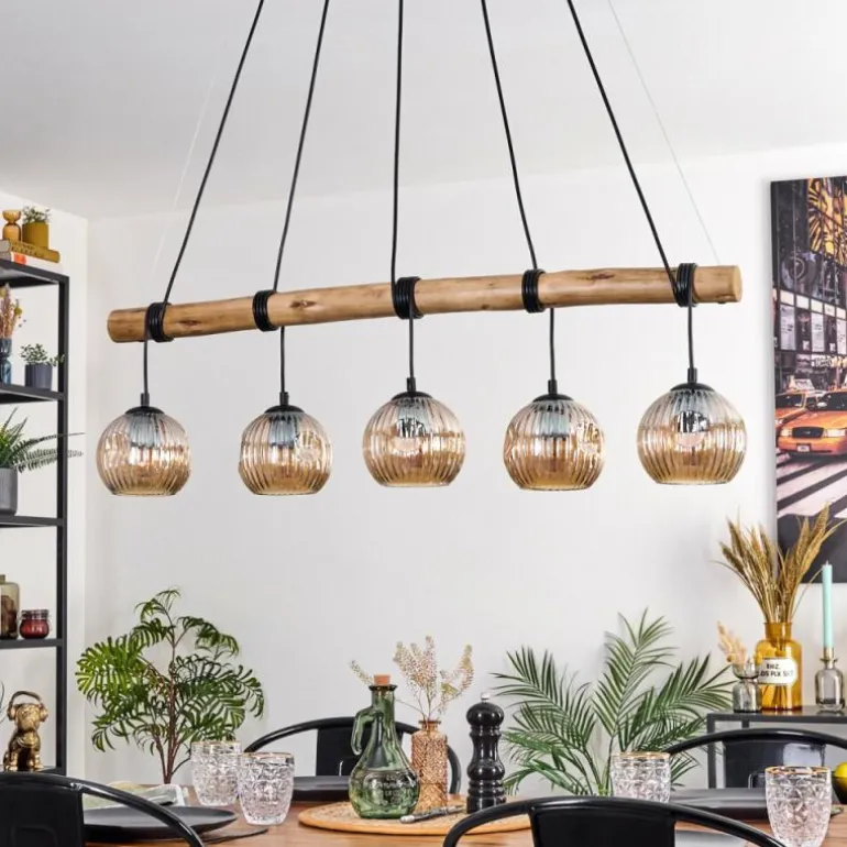 Ripoll Suspension, Boule lumineuse, Suspension Écru, Noir, 5 lumières