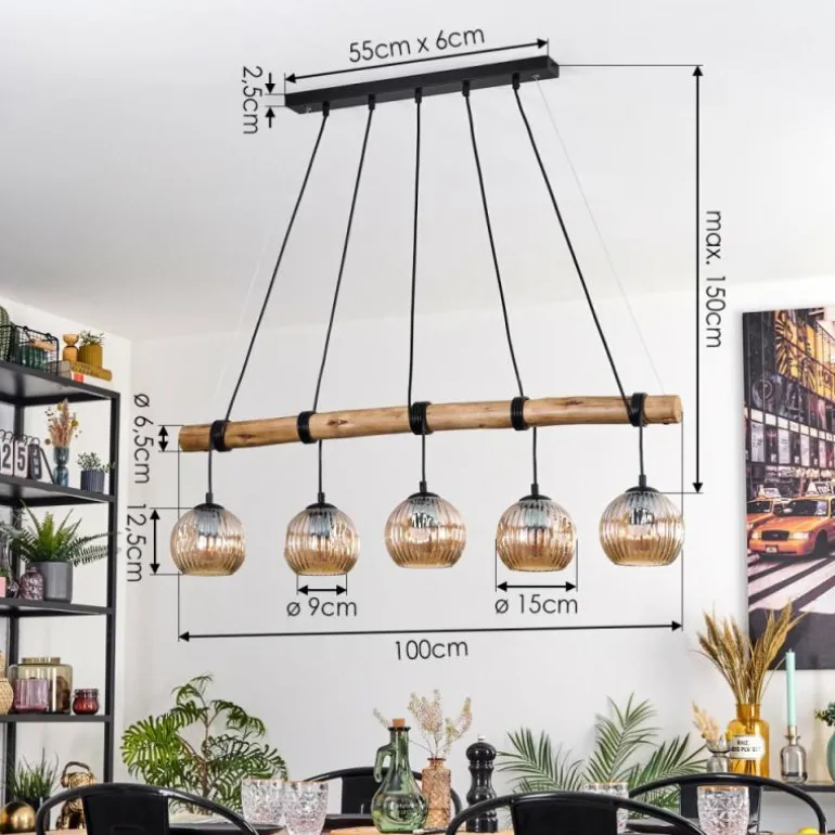 Ripoll Suspension, Boule lumineuse, Suspension Écru, Noir, 5 lumières