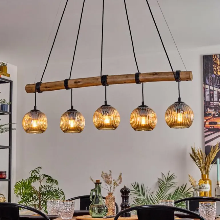 Ripoll Suspension, Boule lumineuse, Suspension Écru, Noir, 5 lumières