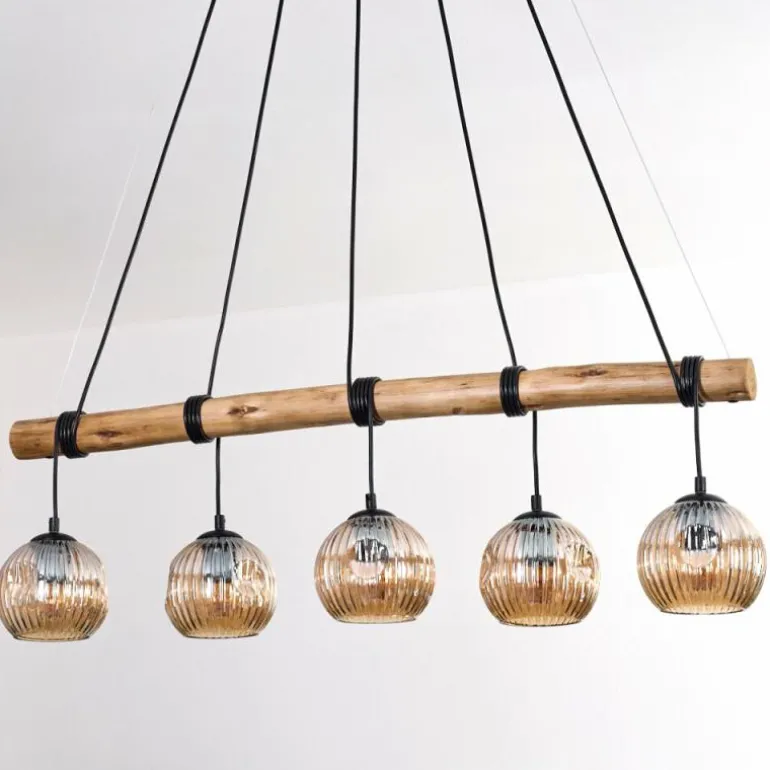 Ripoll Suspension, Boule lumineuse, Suspension Écru, Noir, 5 lumières