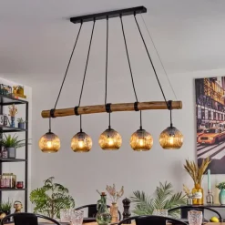 Ripoll Suspension, Boule lumineuse, Suspension Écru, Noir, 5 lumières