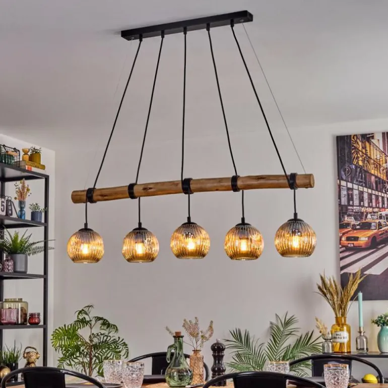 Ripoll Suspension, Boule lumineuse, Suspension Écru, Noir, 5 lumières