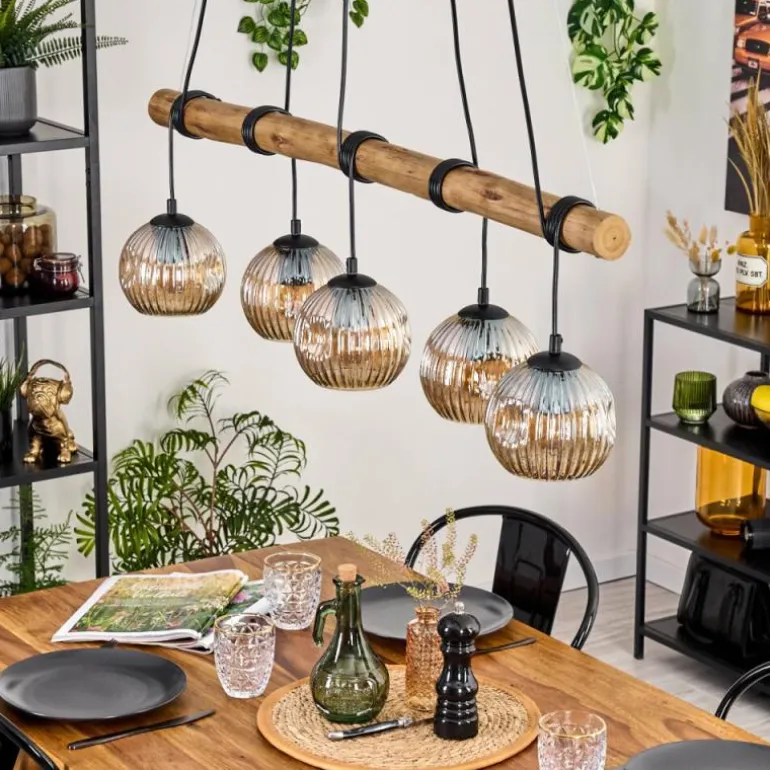 Ripoll Suspension, Boule lumineuse, Suspension Écru, Noir, 5 lumières