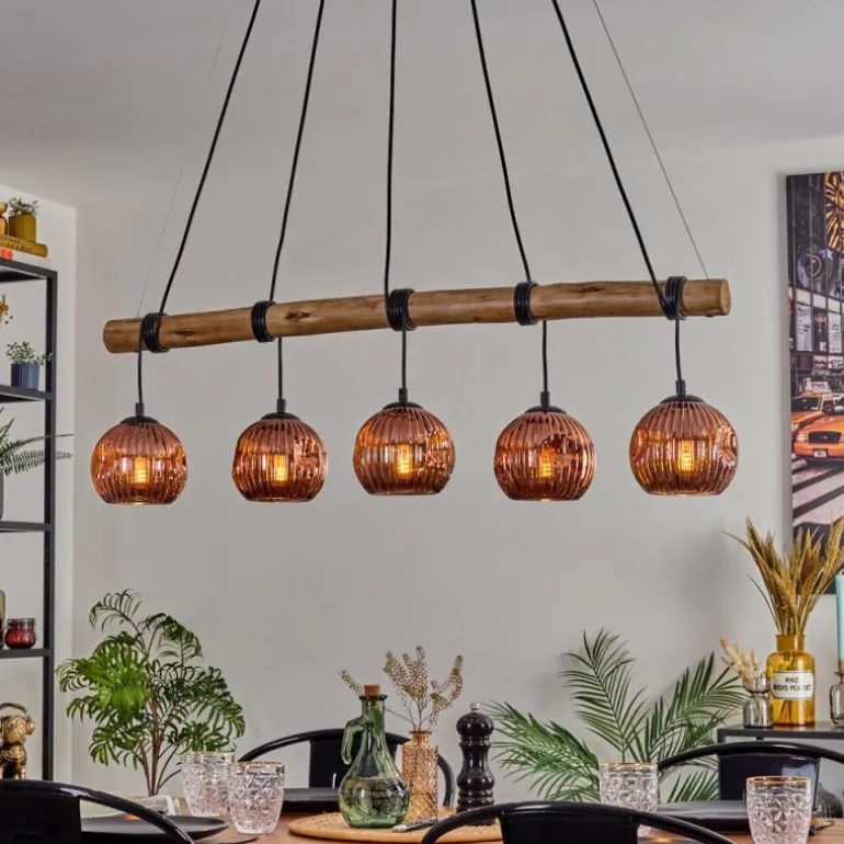 Ripoll Suspension, Boule lumineuse, Suspension Écru, Noir, 5 lumières