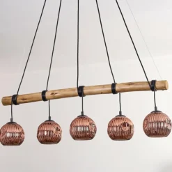 Ripoll Suspension, Boule lumineuse, Suspension Écru, Noir, 5 lumières