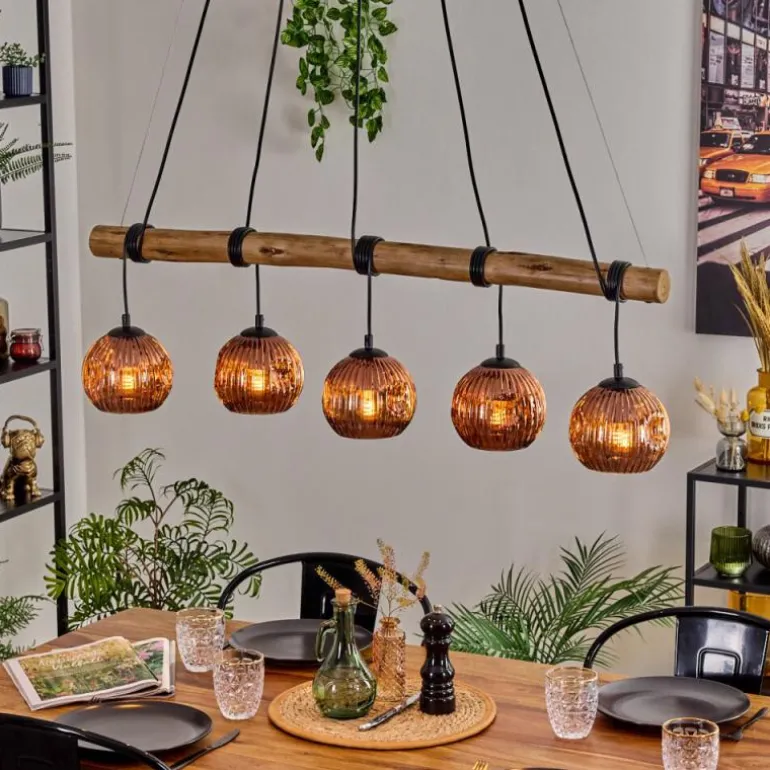 Ripoll Suspension, Boule lumineuse, Suspension Écru, Noir, 5 lumières