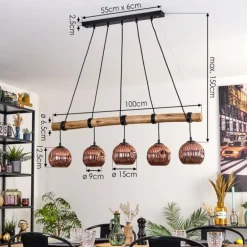 Ripoll Suspension, Boule lumineuse, Suspension Écru, Noir, 5 lumières