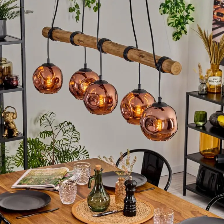 Ripoll Suspension, Boule lumineuse, Suspension Écru, Noir, 5 lumières