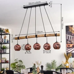 Ripoll Suspension, Boule lumineuse, Suspension Écru, Noir, 5 lumières